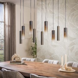  Cala - Loftlampe med ni sk�rme i brozefarvet metal og brunt glas