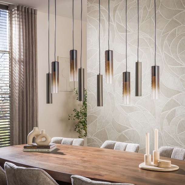  Cala - Loftlampe med ni sk�rme i brozefarvet metal og brunt glas