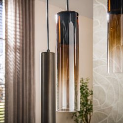  Cala - Loftlampe med ni sk�rme i brozefarvet metal og brunt glas
