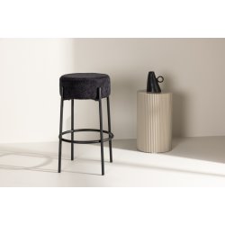 Lerwick- Barstol i metal og sort boucle, hjde 70 cm.
