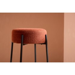 Lerwick - Barstol i rustrd boucle stof og sort metal, hjde 60 cm.