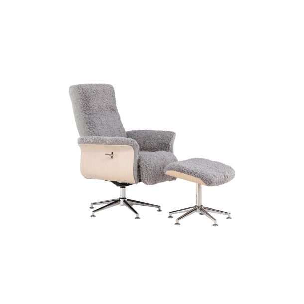 Heimdal - Hvilestol og taburet i grt stof og metalben