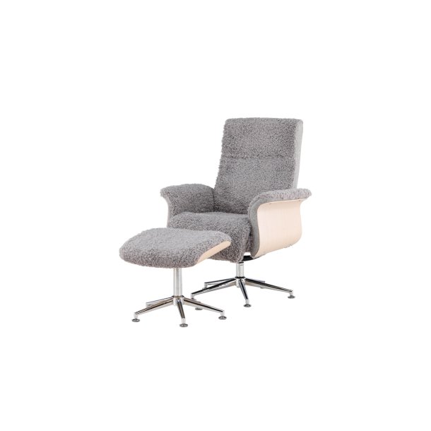 Heimdal - Hvilestol og taburet i grt stof og metalben