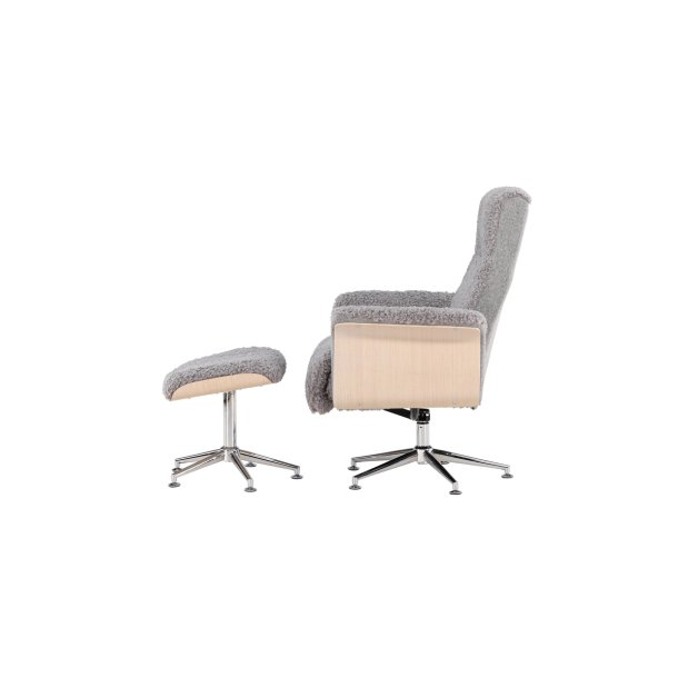 Heimdal - Hvilestol og taburet i grt stof og metalben