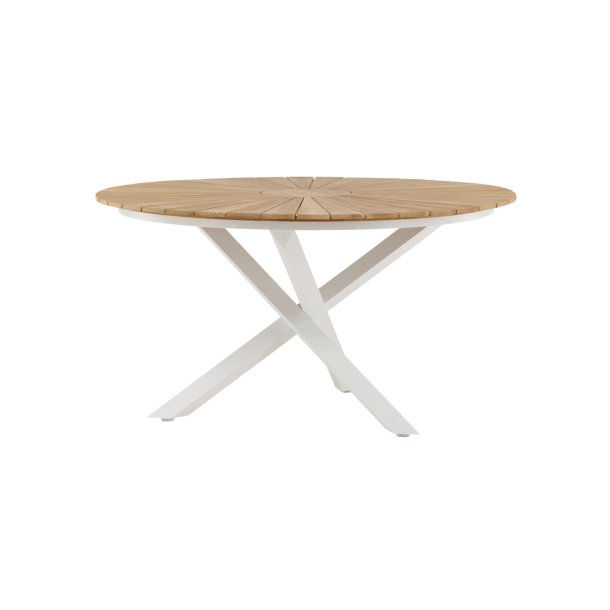 Ponsa - Spisebord i teaktr og hvid aluminium, diameter 140 cm.