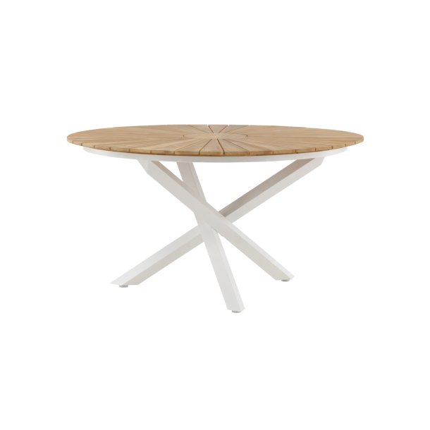 Ponsa - Spisebord i teaktr og hvid aluminium, diameter 140 cm.