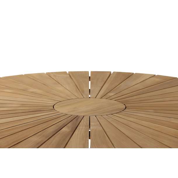 Ponsa - Spisebord i teaktr og hvid aluminium, diameter 140 cm.