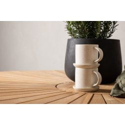 Ponsa - Spisebord i teaktr og hvid aluminium, diameter 140 cm.