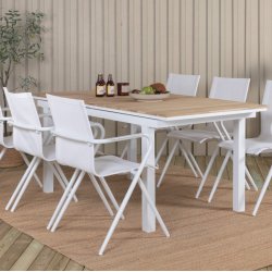 Ponsa - Spisebord i teaktr og hvid aluminium, med udtrksplade