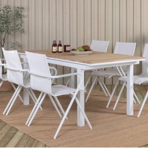Ponsa - Spisebord i teaktr og hvid aluminium, med udtrksplade
