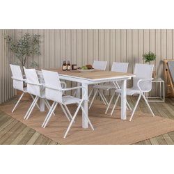 Ponsa - Spisebord i teaktr og hvid aluminium, med udtrksplade