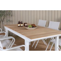 Ponsa - Spisebord i teaktr og hvid aluminium, med udtrksplade