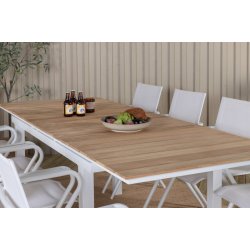 Ponsa - Spisebord i teaktr og hvid aluminium, med udtrksplade