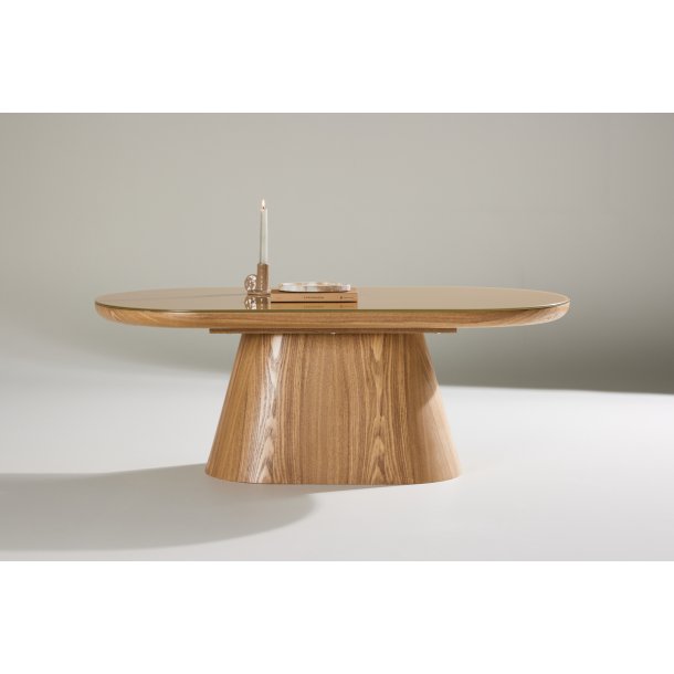 Kappa - Sofabord med ovalformet glastop, 60 x 120 cm.