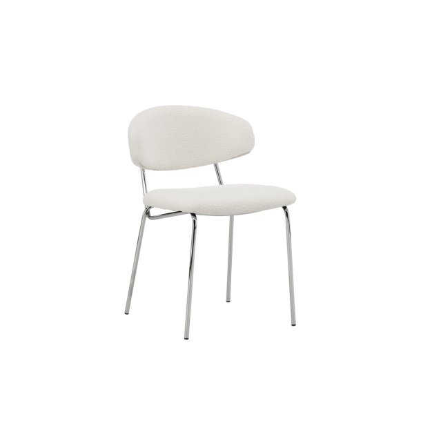 Shetland - 2 spisebordsstole i krom og hvidt boucl stof