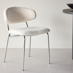 Shetland - 2 spisebordsstole i krom og hvidt boucl stof