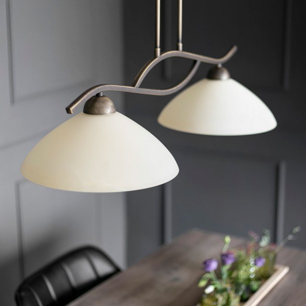 Kosmos- Loftlampe i stl eller bronze finish, to skrme i glas