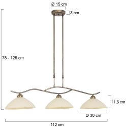 Kosmos- Loftlampe i stl finish, tre skrme i glas