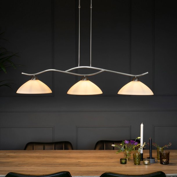Kosmos- Loftlampe i stl finish, tre skrme i glas