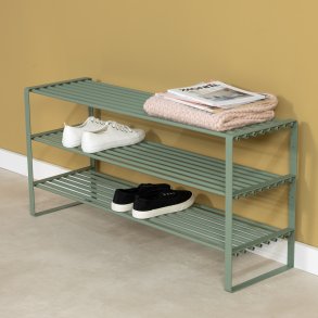 Dinex - Skostll i dammgrn metall, 3 hyllplan, bredd 100 cm.