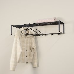 Dinex - Hattehylde i sort metal, bredde 100 cm.