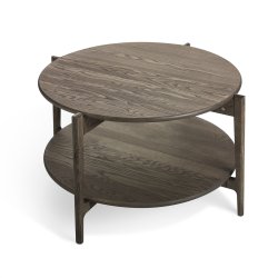 Vasa - Rundt sofabord med hylde i massiv ask og fire forskellige finish. � 88 cm x h�jde 48 cm