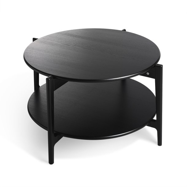 Vasa - Rundt sofabord med hylde i massiv ask og fire forskellige finish. � 88 cm x h�jde 48 cm