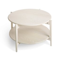 Vasa - Rundt sofabord med hylde i massiv ask og fire forskellige finish. � 88 cm x h�jde 48 cm