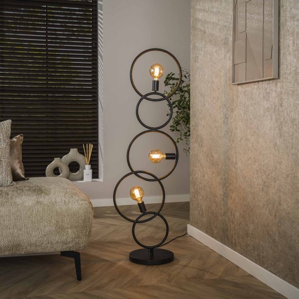 Vinci - Gulvlampe i sort metal med fem ringe 