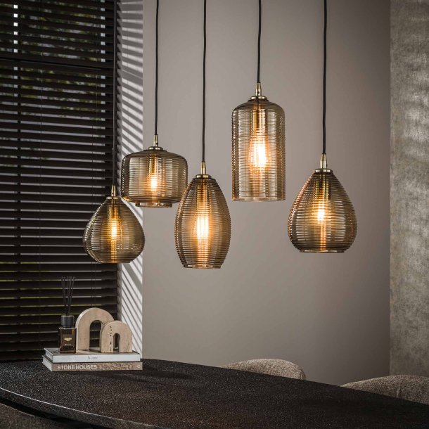 Teguise - Taklampa med fem handgjorda lampskrmar i rkbrunt glas