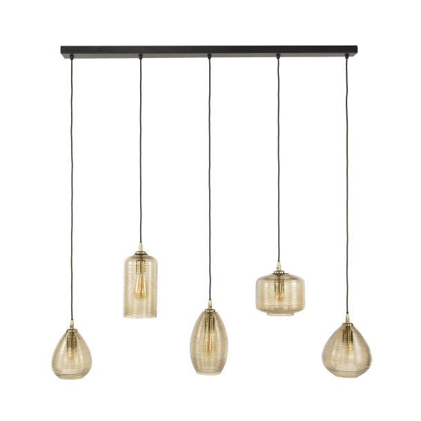 Teguise - Loftlampe med fem hndlavede lampeskrme i rgfarvet brunt glas