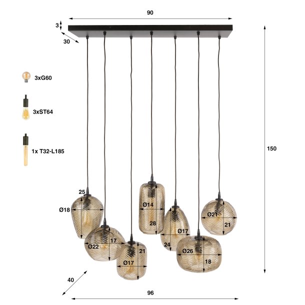 Malpelo - Loftlampe med sk�rme i r�gfarvet brunt glas