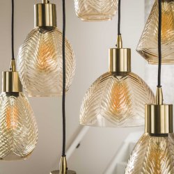 Misuna - Loftlampe med ni ravfarvede glasskrme
