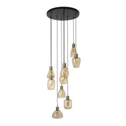 Misuna - Loftlampe med ni ravfarvede glasskrme