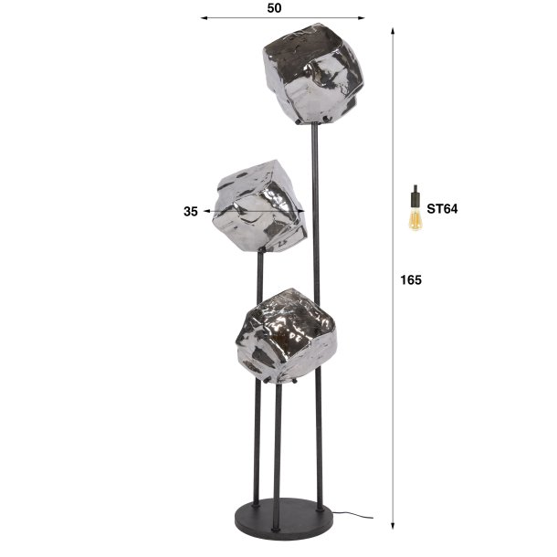 Rock - Gulvlampe med tre forkromede glaskupler