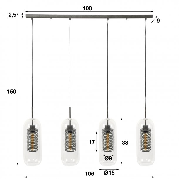 Mirroor - Loftlampe i glas med metal detalje.