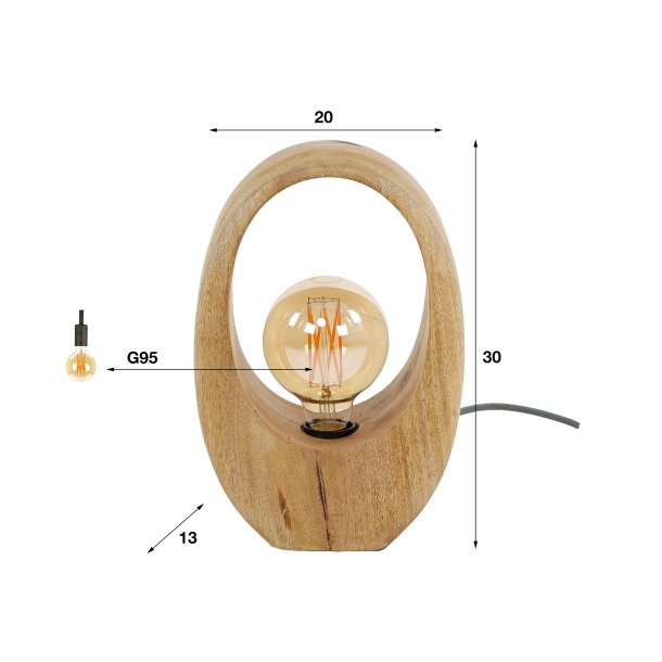 Pecker - Hndlavet bordlampe i mangotr, hjde 30 cm.