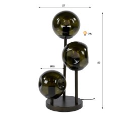 Triblet � Bordslampa med tre glassk�rmar och bronsf�rgad metall