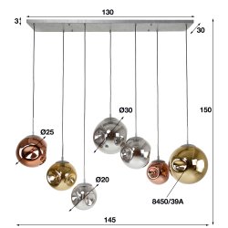 Estrella - Loftlampe i patineret metal og syv glaskupler