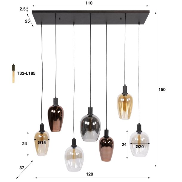 Toro - Loftlampe med fire forskellige farver glaskupler