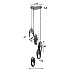 Bullseye - Loftlampe i patineret grt jern med 5 skrme