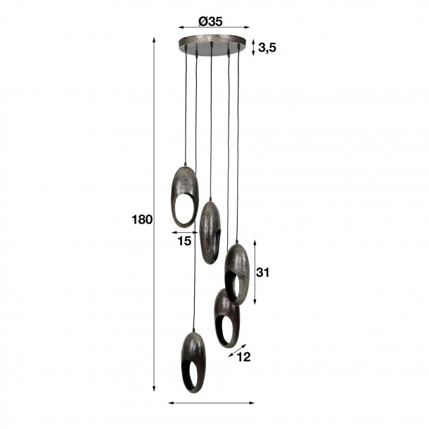 Bullseye - Loftlampe i patineret grt jern med 5 skrme