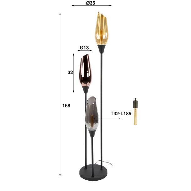 Kubo - Gulvlampe med tre forskellige glasskrme, hjde 168 cm