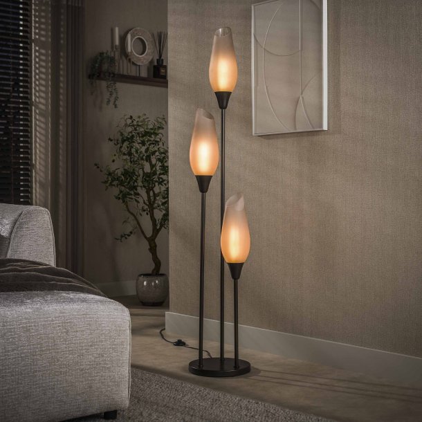  Kubo - Golvlampa med frostade bruna glassk�rmar, h�jd 168 cm