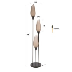  Kubo - Golvlampa med frostade bruna glassk�rmar, h�jd 168 cm
