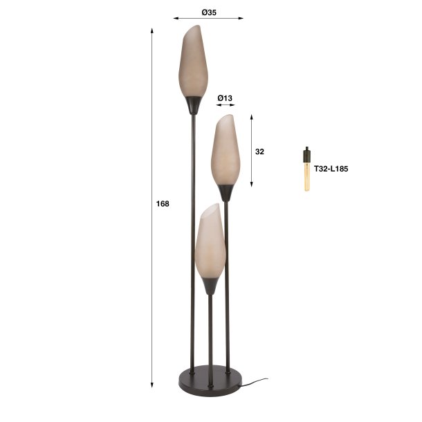  Kubo - Golvlampa med frostade bruna glassk�rmar, h�jd 168 cm