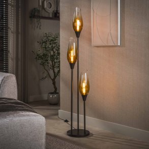 Kubo - Golvlampa med tre brunf�rgade glassk�rmar, h�jd 168 cm