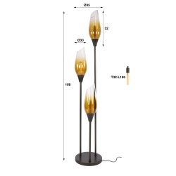 Kubo - Golvlampa med tre brunf�rgade glassk�rmar, h�jd 168 cm