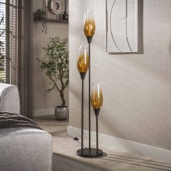 Kubo - Golvlampa med tre brunf�rgade glassk�rmar, h�jd 168 cm