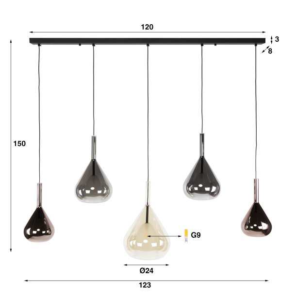 Blast - Loftlampe med fem dr�beformede glaskupler